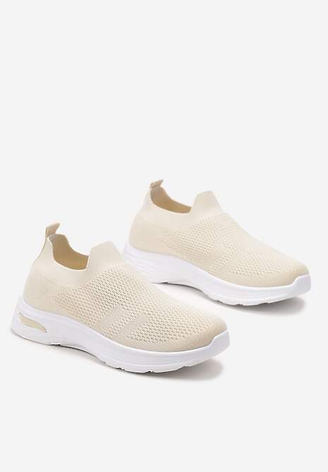 Beżowe Buty Sportowe ze Skarpetkową Cholewką do Kostki Railette