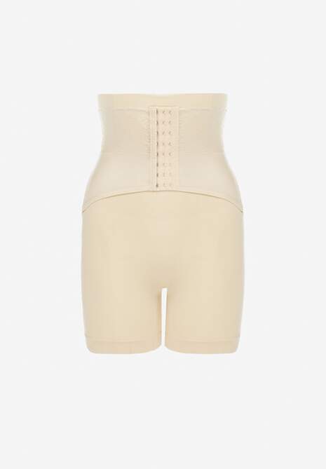 Beżowe Modelujące Majtki z Gorsetowym Zapięciem na Haftki Hefial