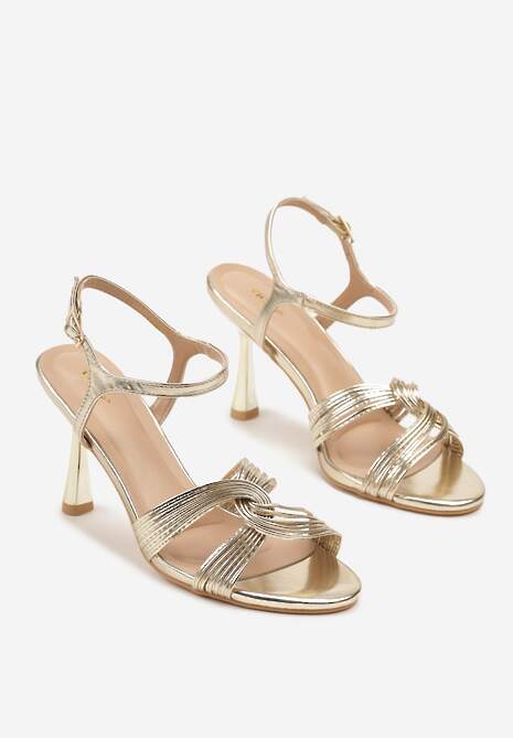 Złote Sandały Vices na Szpilce Ozdobione Połyskiem Dorittia