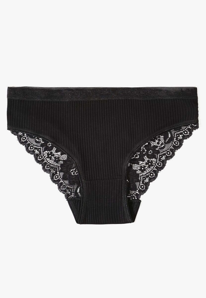 Ciemnoróżowe Bawełniane Majtki Figi z Prążkowanej Tkaniny z Koronką Erqelia