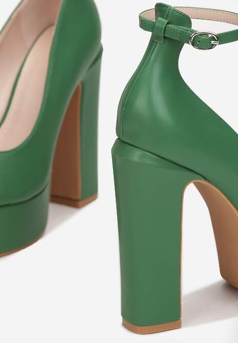 Zielone Czółenka na Platformie i Słupku Samassa