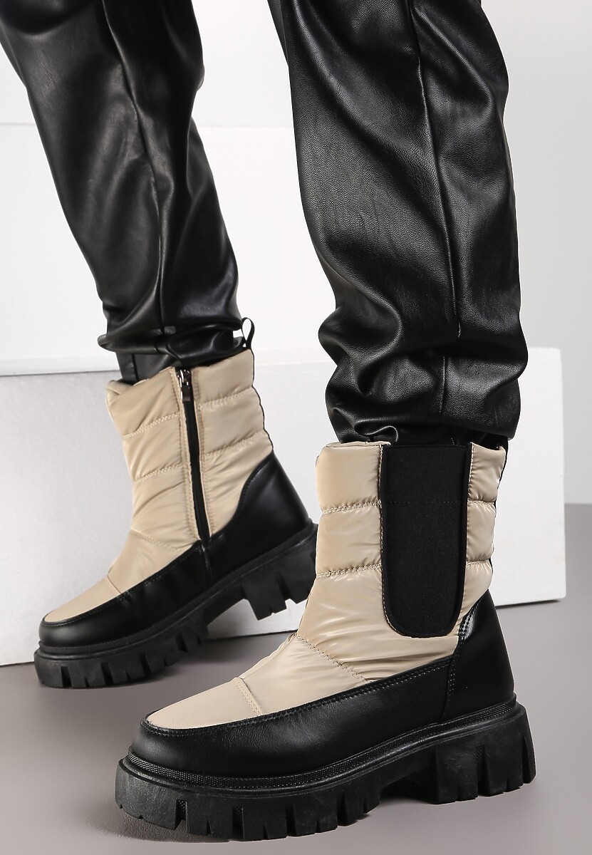 Beżowe Śniegowce Pikowane z Elastyczną Wstawką Erdrigu