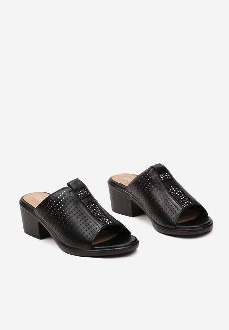 Czarne Klapki z Ażurowym Paskiem z Cyrkoniami na Słupku Voxela