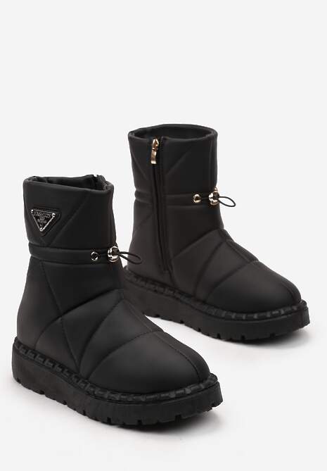 Czarne Śniegowce za Kostkę na Platformie ze Ściągaczem Rindali