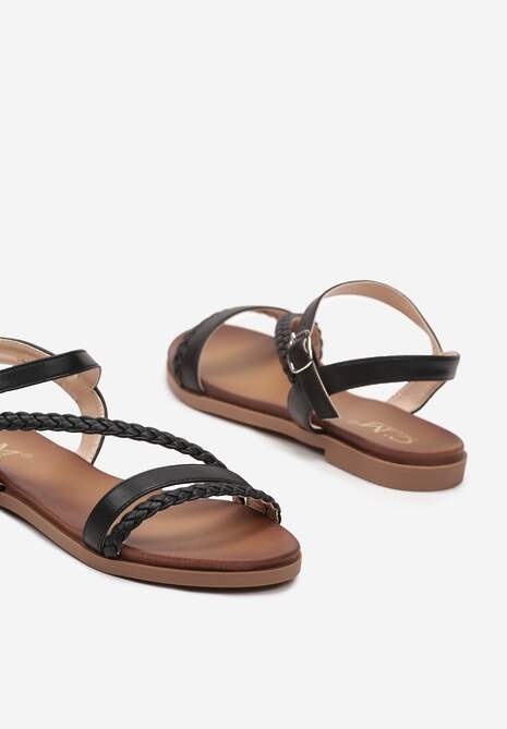 Czarne Płaskie Sandały z Ekoskóry Zapinane na Sprzączkę Kradia