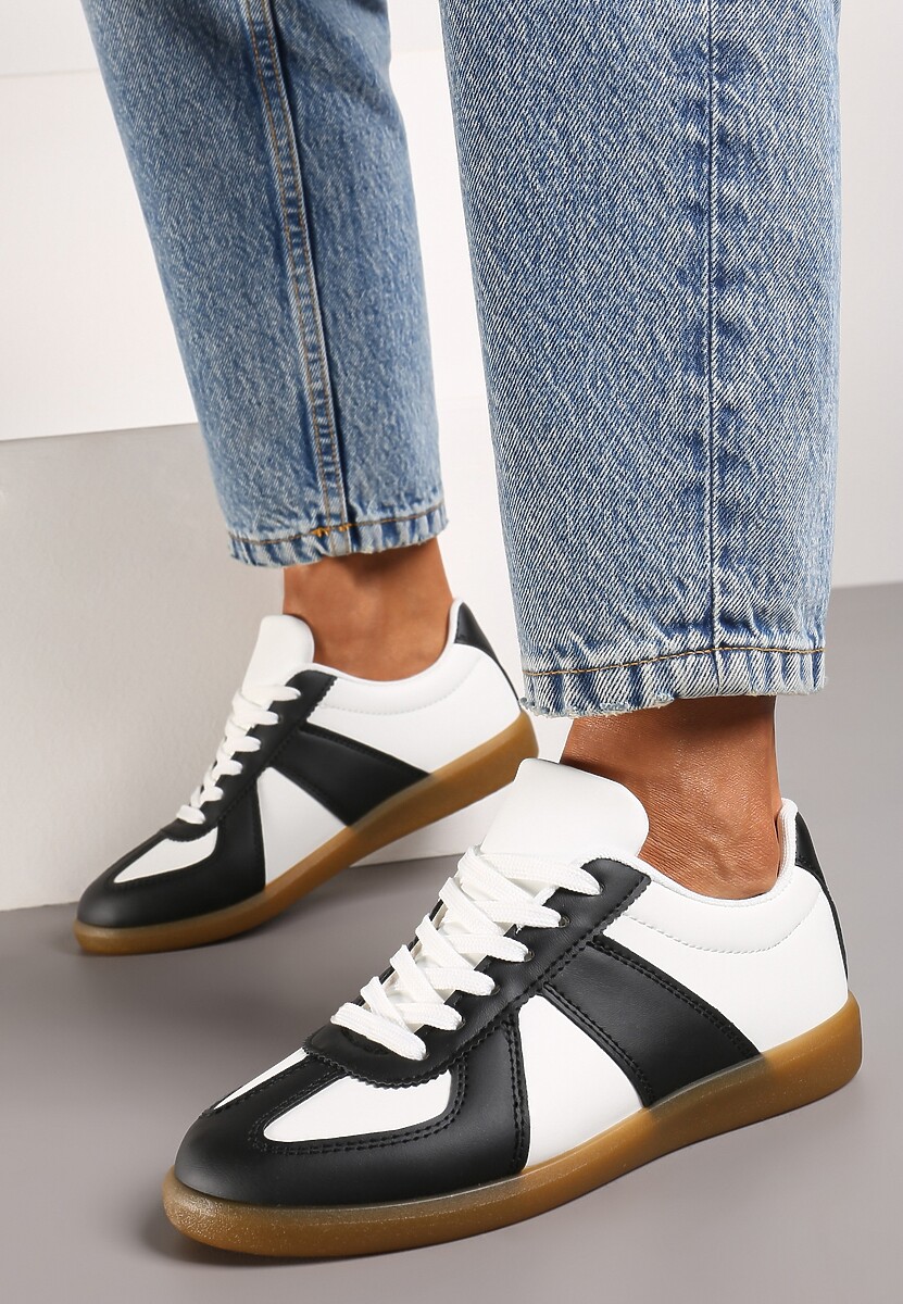 Czarno-Białe Sneakersy z Przeszyciami przed Kostkę Taviana