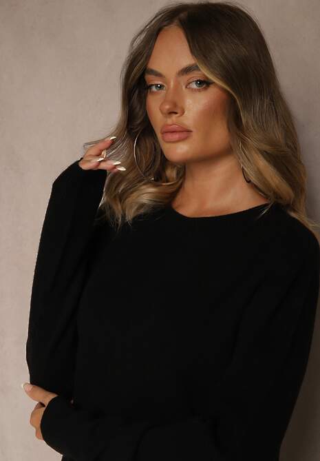 Czarny Casualowy Sweter z Wełną i Wiskozą Lussare