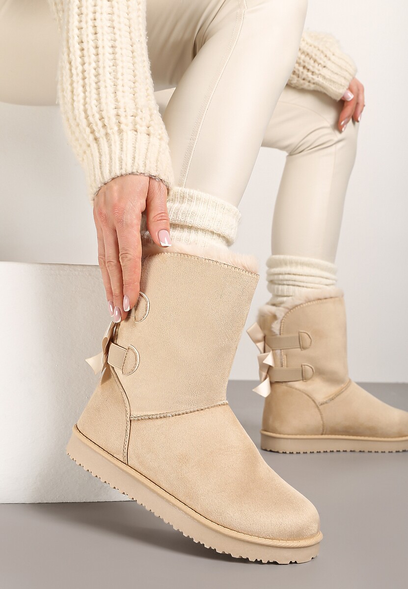 Beżowe Śniegowce z Kokardkami Chami