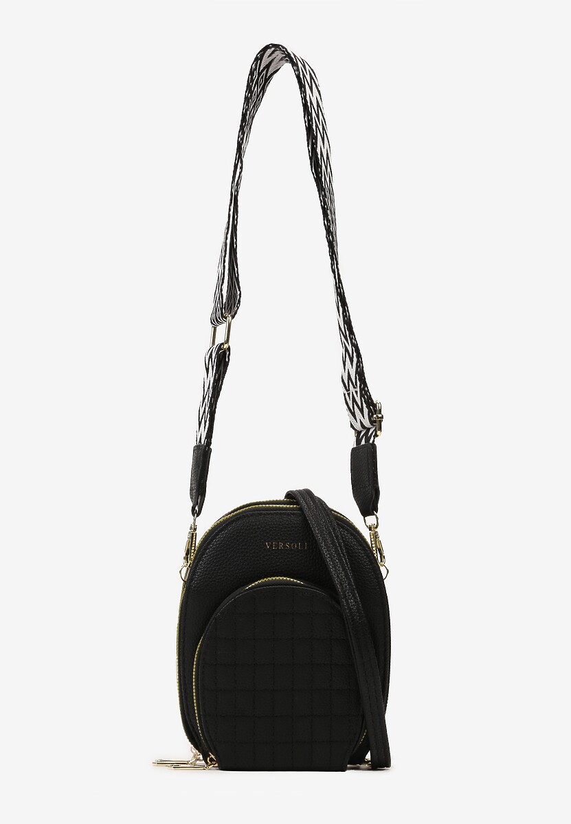 Czarna Torebka Ozdobiona Przeszyciami z Paskiem Regulowanym Valinsa