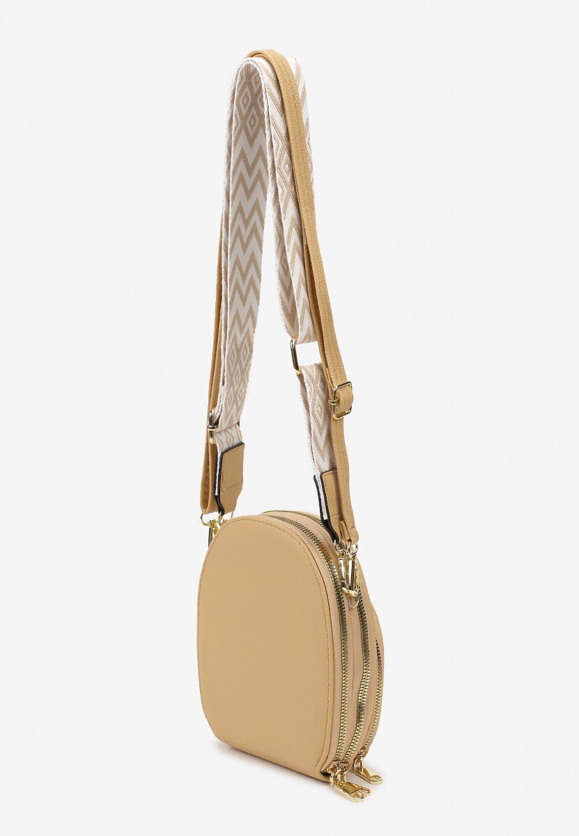 Beżowa Torebka Ozdobiona Przeszyciami z Paskiem Regulowanym Valinsa