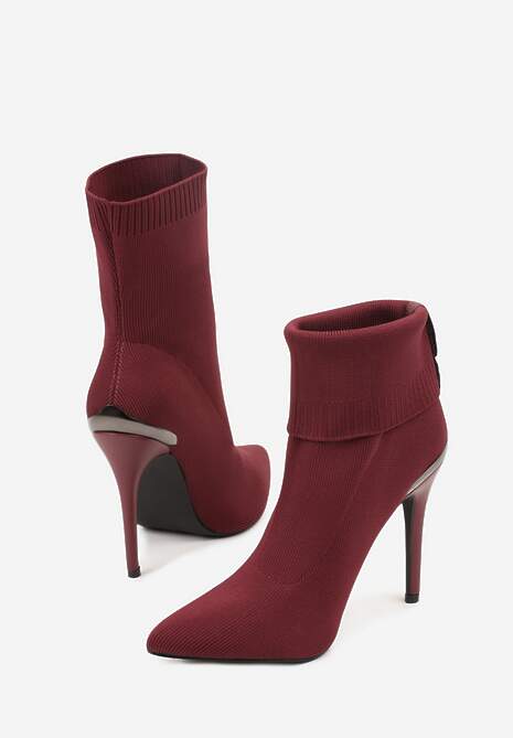 Bordowe Botki Vices ze Skarpetkową Cholewką na Szpilce Brattalie