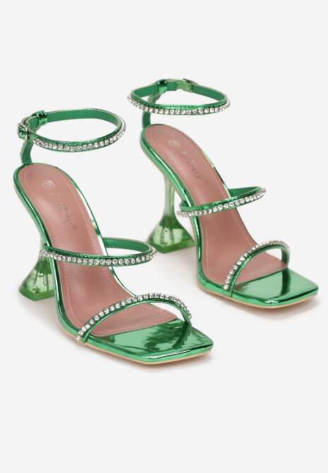 Zielone Sandały na Transparentnym Obcasie z Paskami z Cyrkoniami Admiral