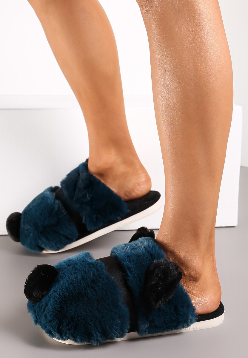 Niebieskie Kapcie Futrzane w Kształcie Misia Azomei