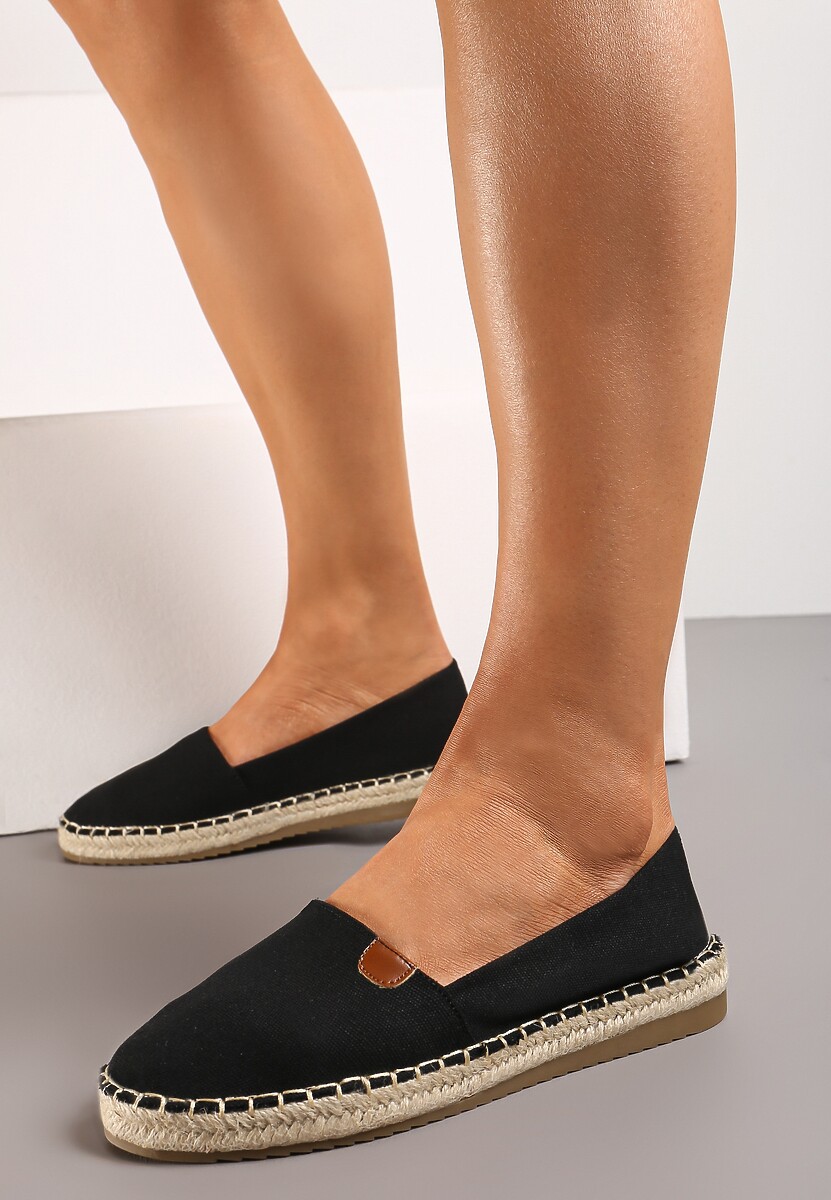 Czarne Płaskie Casualowe Espadryle w Stylu Boho Lephea