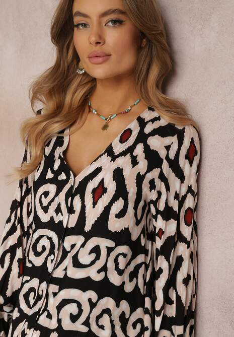 Czarna Sukienka Maxi z Rozporkami i Wsuwanymi Kieszeniami Ranno