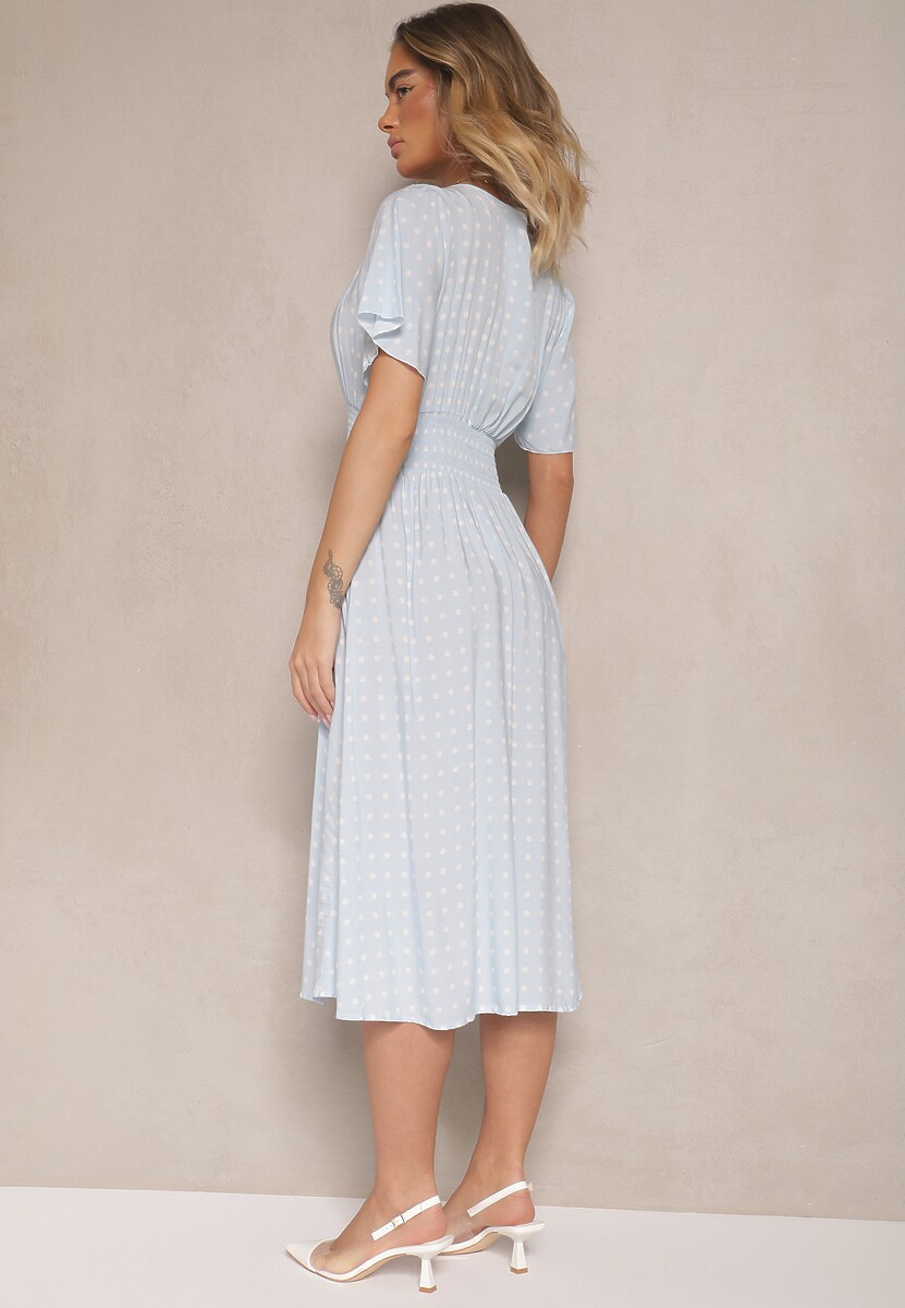 Jasnoniebieska Bawełniana Sukienka o Rozkloszowanym Fasonie w Kropki Tolimirae