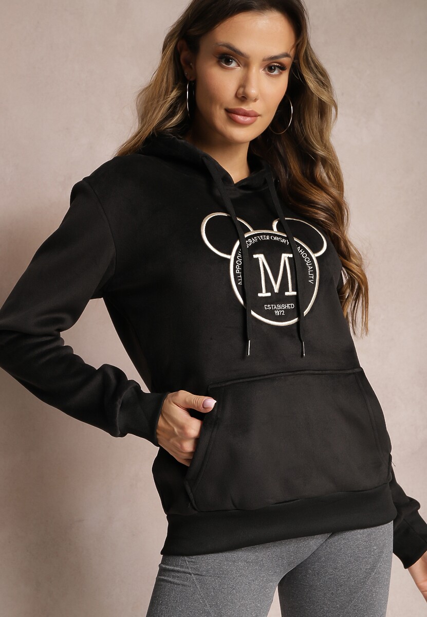 Czarna Bluza z Kapturem i Haftowanym Napisem Lahma