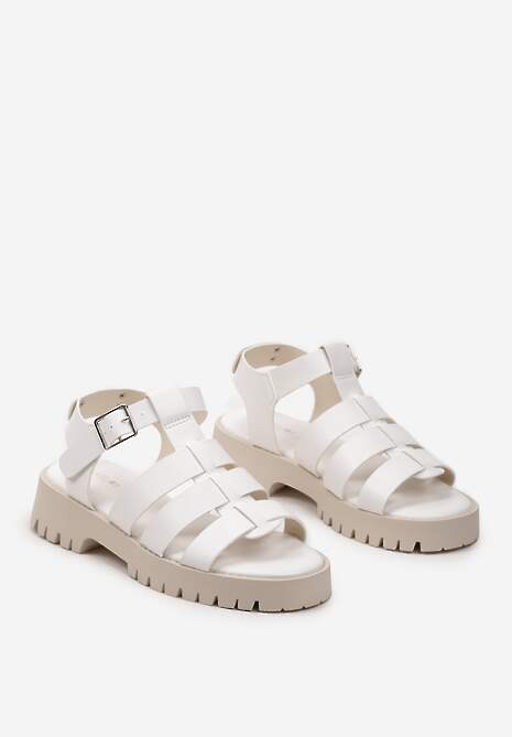 Białe Sandały Typu Rzymianki ze Sprzączką na Podeszwie z Bieżnikiem Uzumatisa