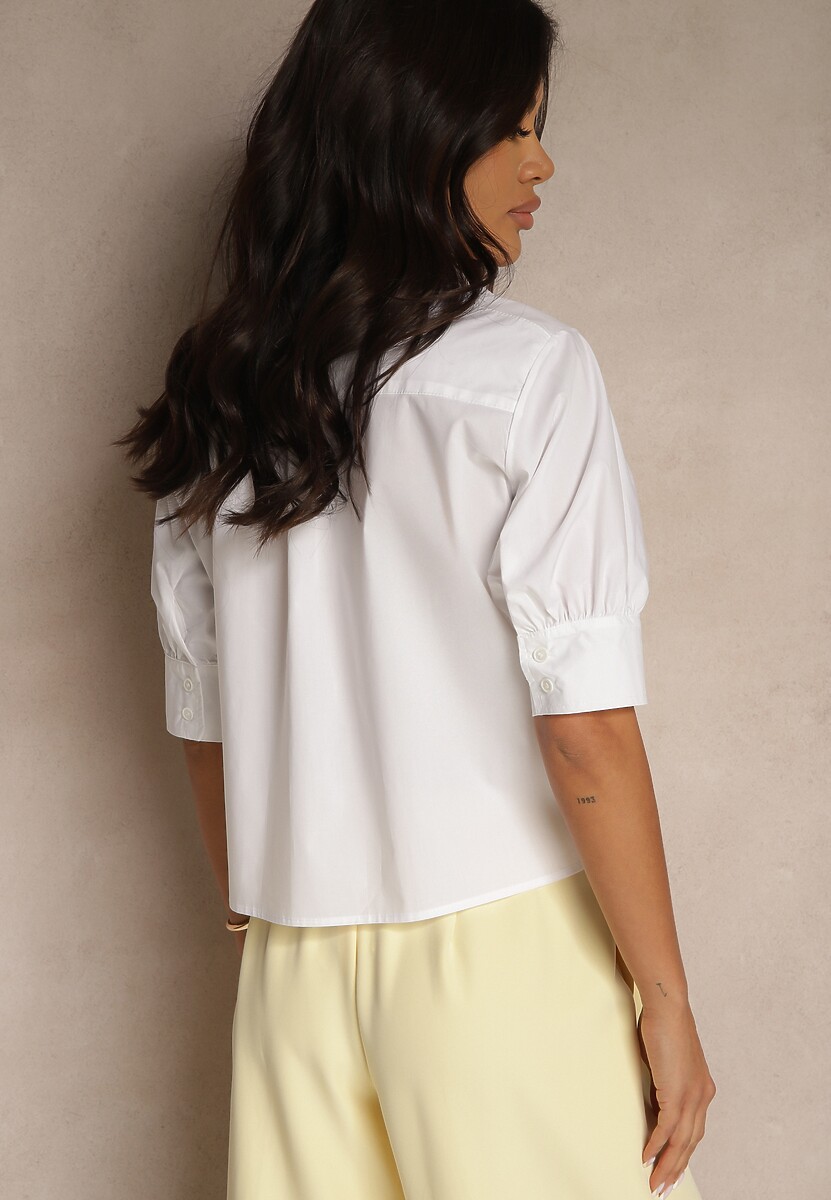 Biała Koszula z Bawełny z Bufiastymi Rękawami Silanira