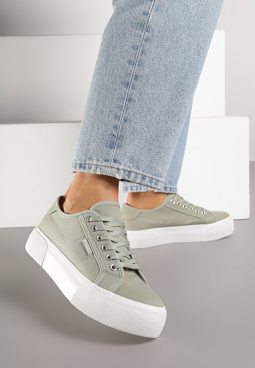 Czarne Casualowe Trampki przed Kostkę na Platformie ze Sznurowaniem Reapita