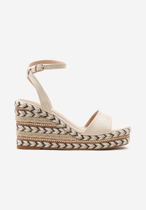 Beżowe Sandały na Koturnie z Platformą z Ozdobną Plecionką Boho Calypse