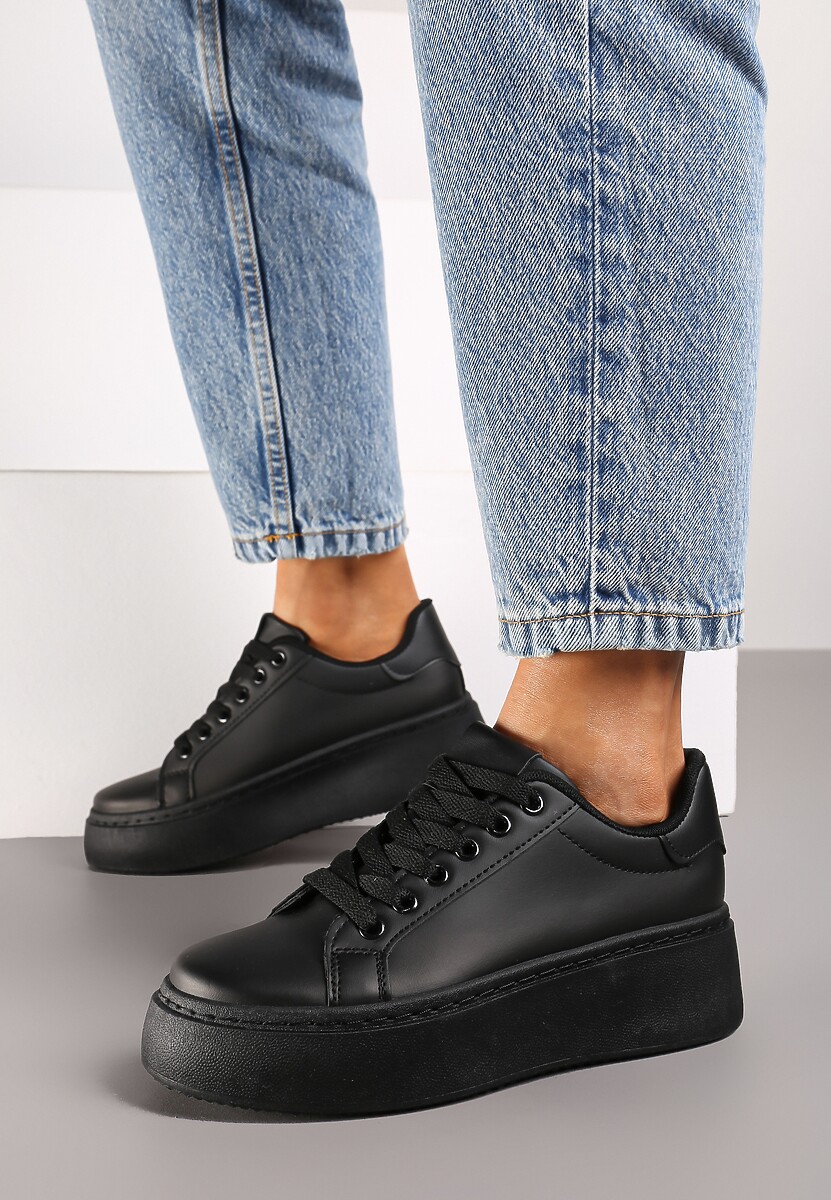 Czarne Basicowe Sneakersy na Platformie Tiaeliana