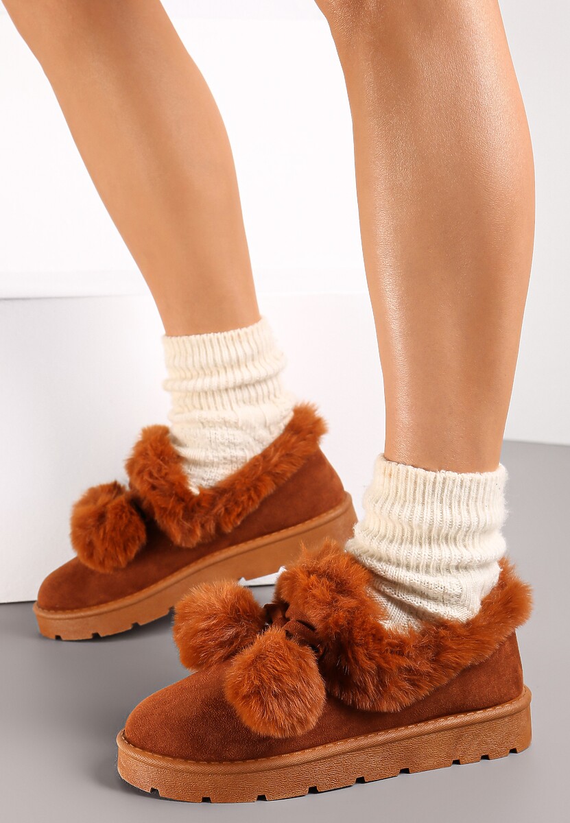 Brązowe Śniegowce przed Kostkę na Platformie z Futerkiem Tolonno