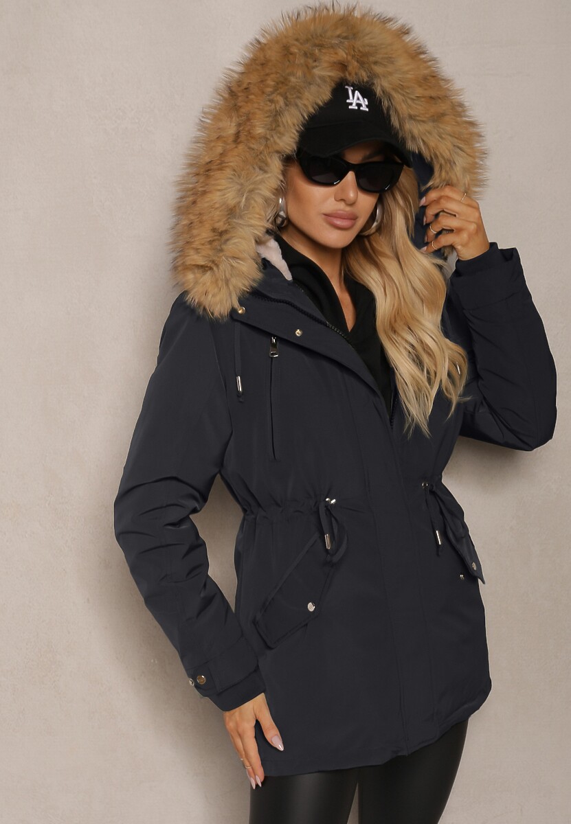 Bordowa Kurtka Parka Mocno Ocieplana z Futerkiem przy Kapturze z Możliwością Odpięcia Sialthira