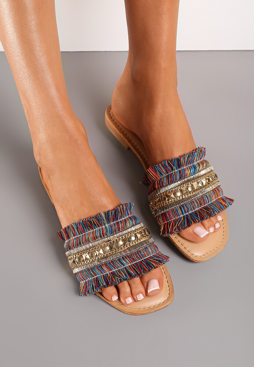 Fuksjowe Klapki z Bogato Zdobionym Paskiem z Cyrkoniami Baslila