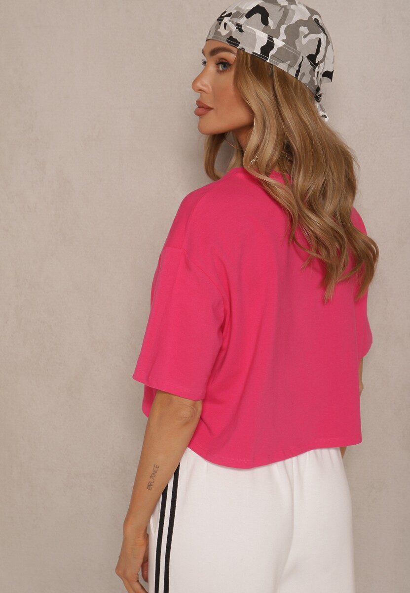 Różowy T-shirt o Fasonie Cropped Oversize Brighta