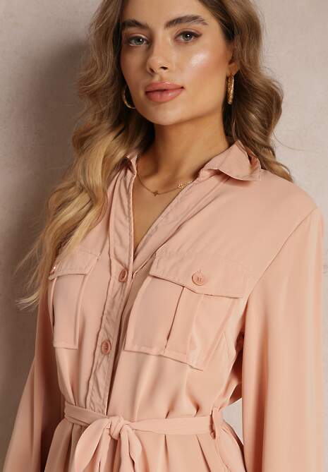 Różowa Koszulowa Sukienka Mini Bawełniana Zenata