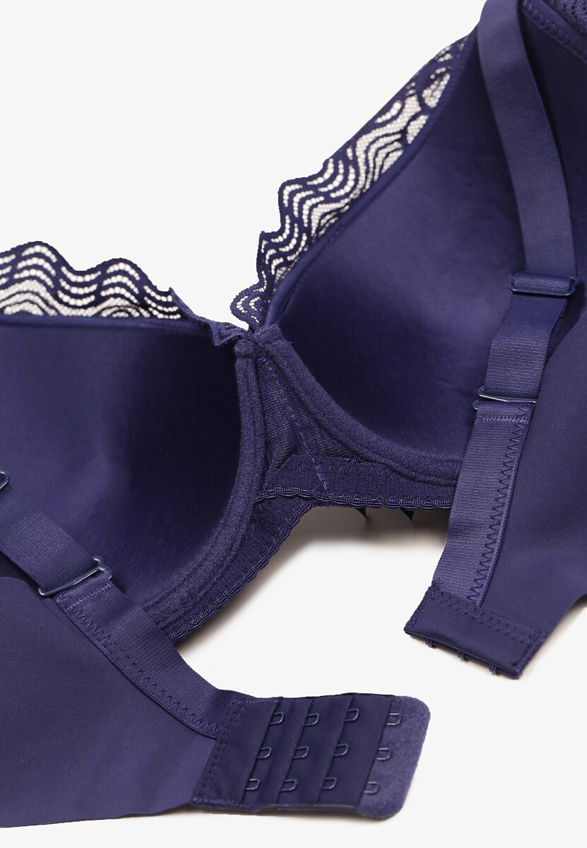 Granatowy Koronkowy Biustonosz z Regulowanymi Ramiączkami Tinalle