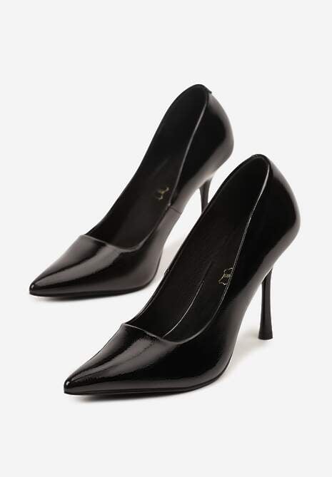 Czarne Szpilki Vices z Lakierowanym Połyskiem i Skórzaną Wkładką Irdlie