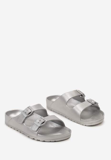 Srebrne Klapki z Piankowego Tworzywa z Klamrami na Paskach Berrina