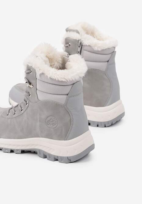 Jasnoszare Botki Trekkingowe na Platformie ze Sznurowaniem Labrinna