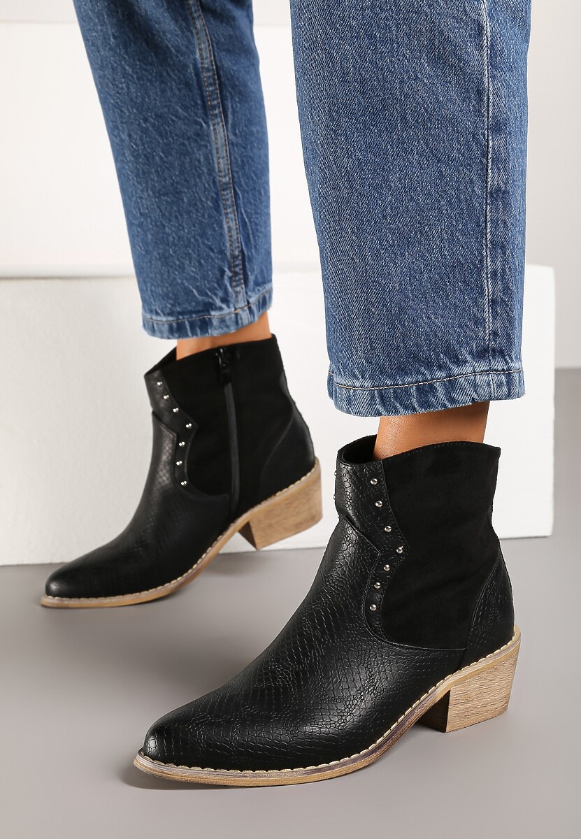 Czarne Botki Kowbojki z Nitami Egochis