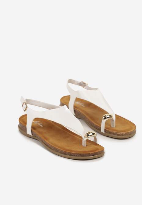 Białe Sandały Typu Japonki Zdobione Aplikacją Fodivana
