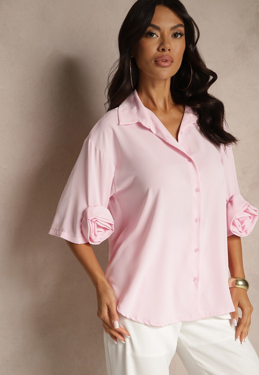 Jasnoniebieska Koszula Ozdobiona Kwiatami 3DTenisela