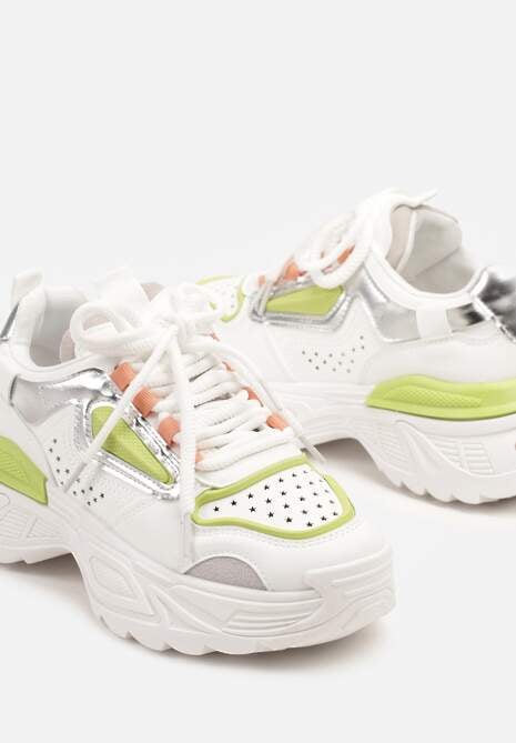 Biało-Zielone Sneakersy w Streetwearowym Stylu na Tłoczonej Podeszwie Nelasea