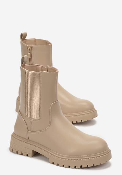 Beżowe Botki w Stylu Workerów na Grubej Podeszwie Avronia