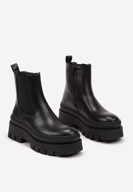 Czarne Casualowe Botki Typu Sztyblety na Tłoczonej Platformie Riadira
