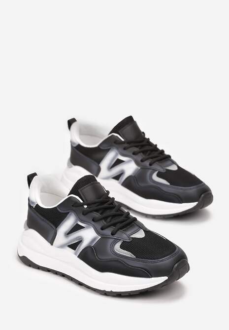 Czarne Sneakersy Przed Kostkę Zdobione Przeszyciami Flallesi