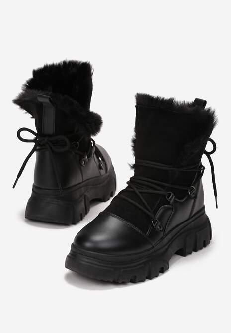 Czarne Śniegowce z Futerkiem na Platformie Bavim