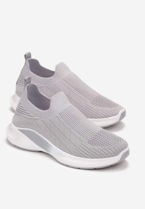 Szare Buty Sportowe na Tłoczonej Podeszwie z Elastyczną Cholewką Taiden