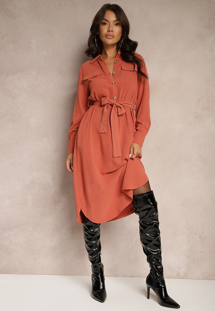 Czarna Sukienka z Bawełny o Koszulowym Kroju Wiązana w Talii Zinrose