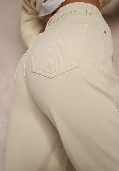 Beżowe Jeansy Szerokie Phririope