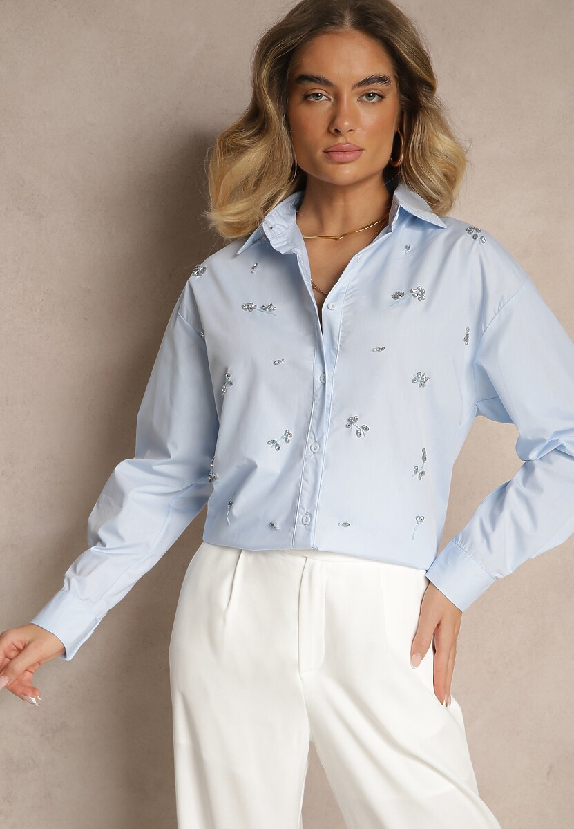 Biała Bawełniana Koszula Z Ozdobnymi Naszywkami Katirina