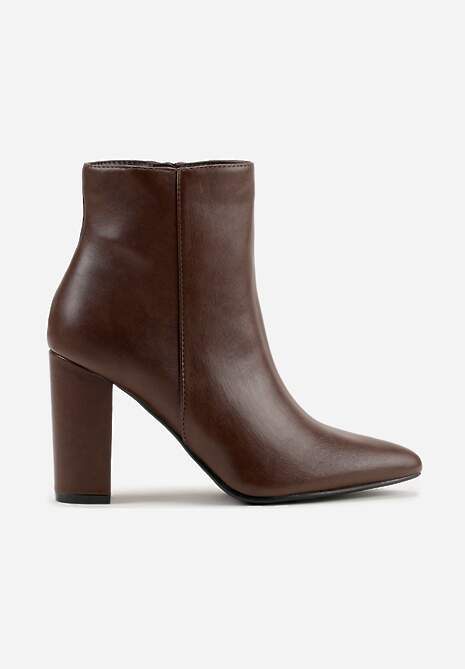 Brązowe Klasyczne Botki na Słupku z Noskiem w Szpic Tavitta