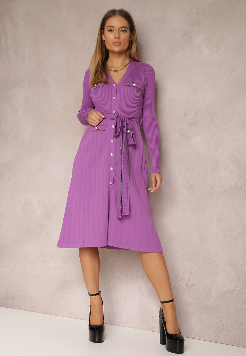 Ciemnofioletowa Sukienka Taliowana z Wiskozy Nemeas