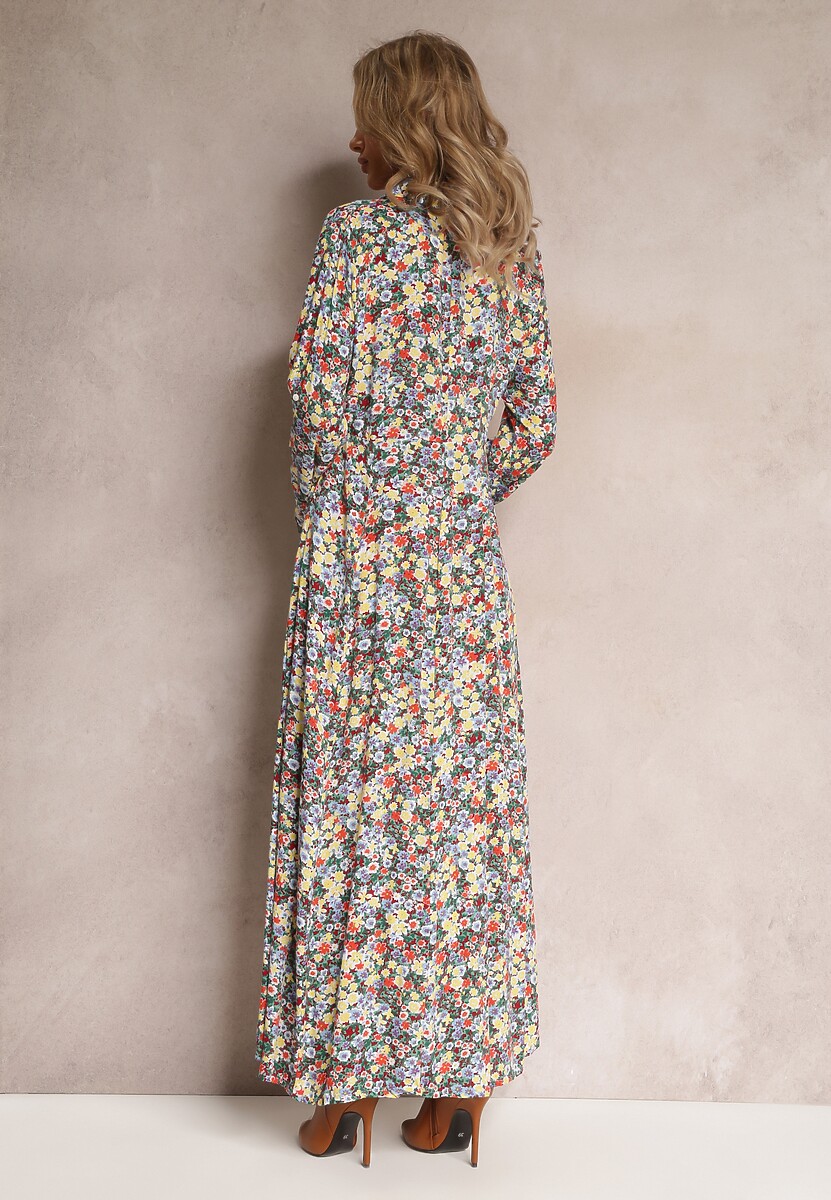 Żółto-Niebieska Sukienka Koszulowa w Kwiaty Mirannie